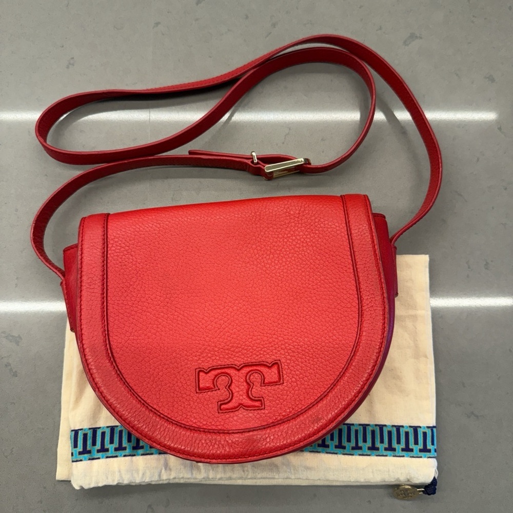 tory burch Red Leather Crossbody Bag with dust bag